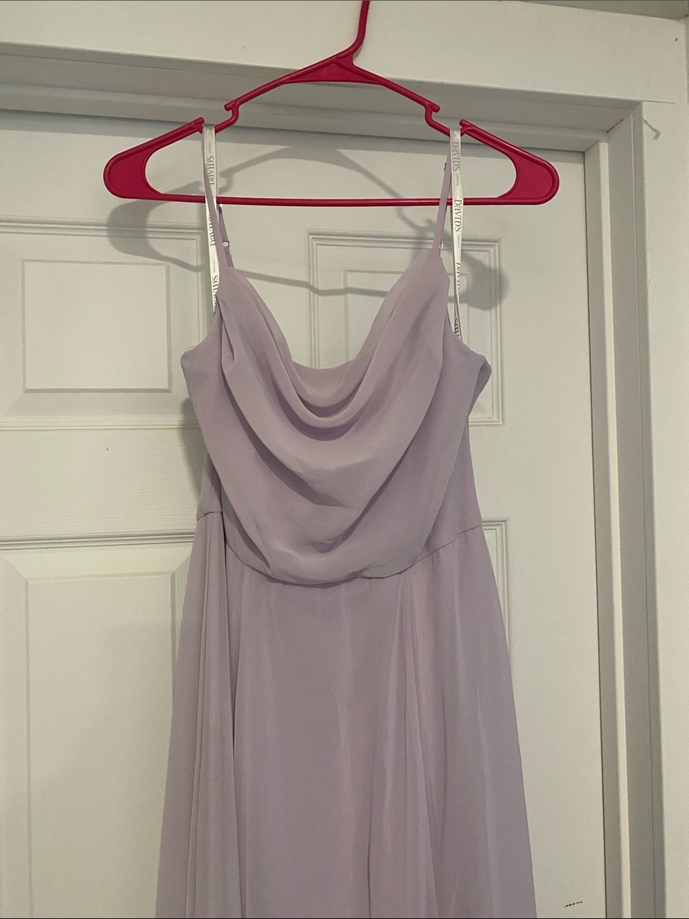 David’s Bridal Lavendar Cowl Neck Spaghetti Strap Dress